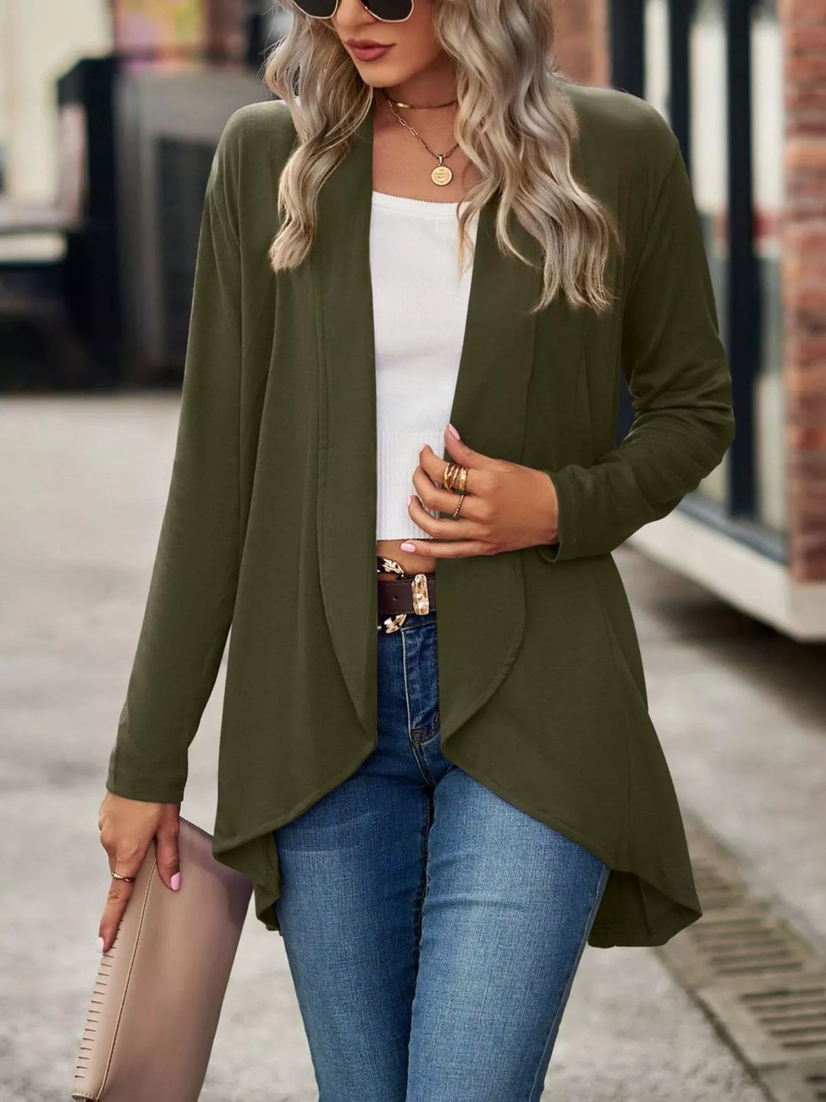 Open-Front Dropped Shoulder Cardigan - Lilixa.store