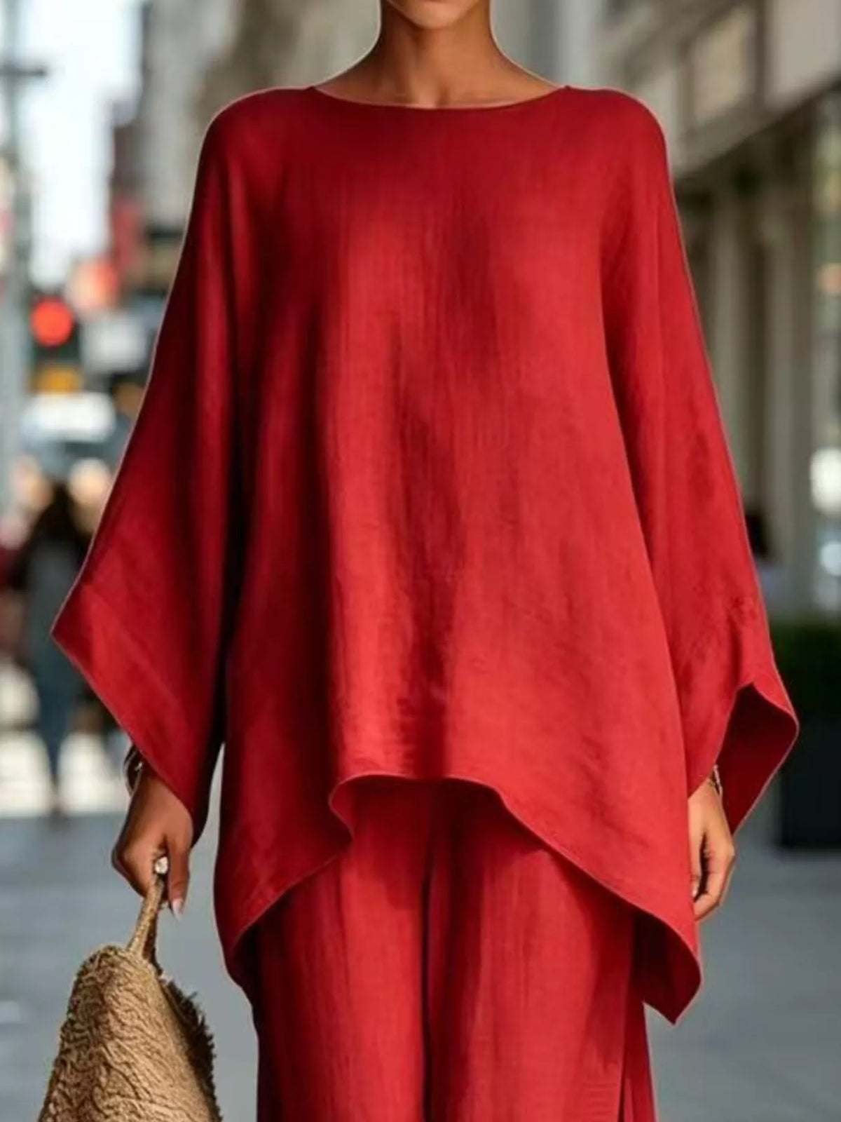 Full Size Batwing Sleeve Top and Wide-Leg Pants Set Plus Size, view 9