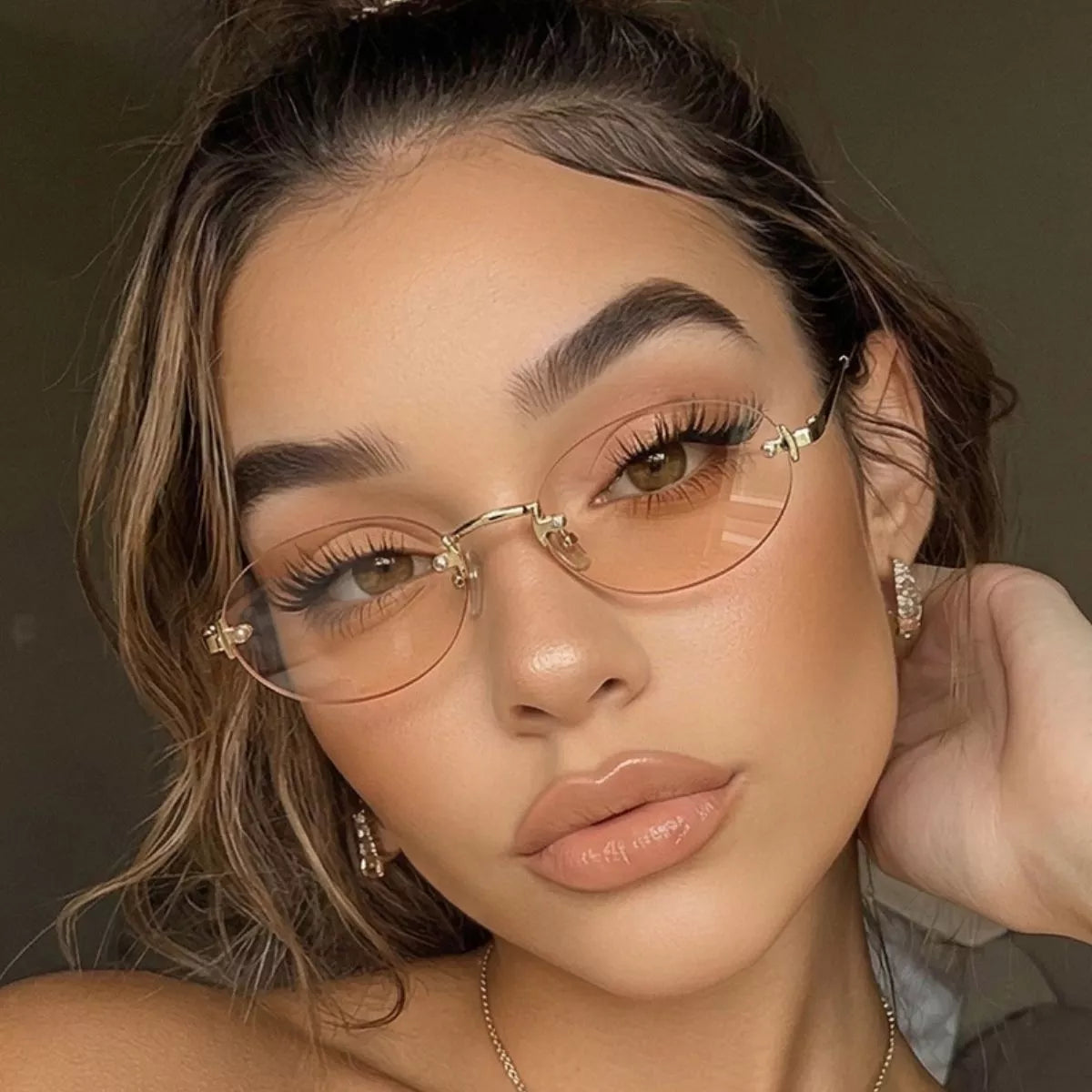 Vintage Oval Rimless Sunglasses - Lilixa.store