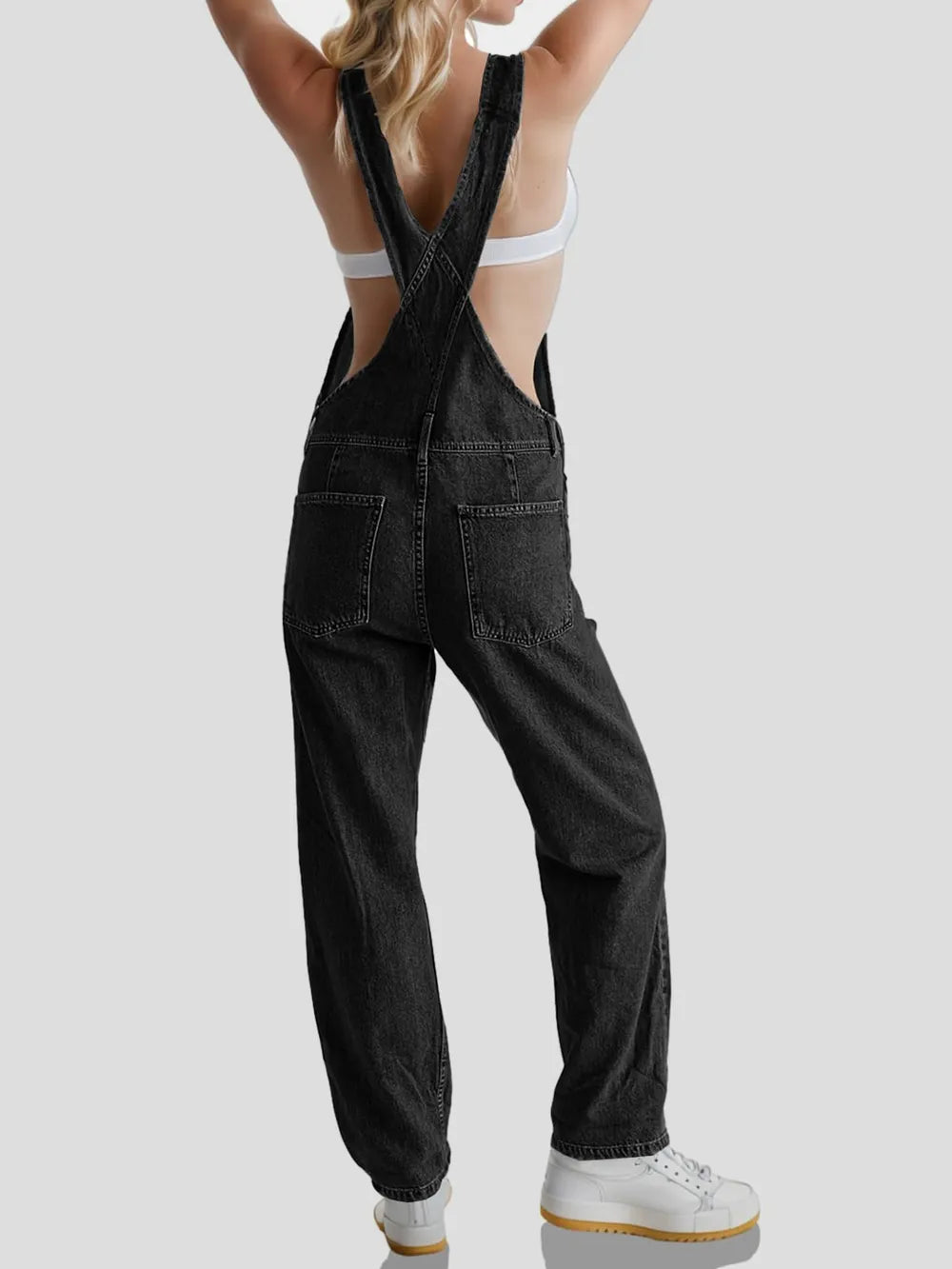 Square Neck Wide Strap Denim Overalls - Lilixa.store