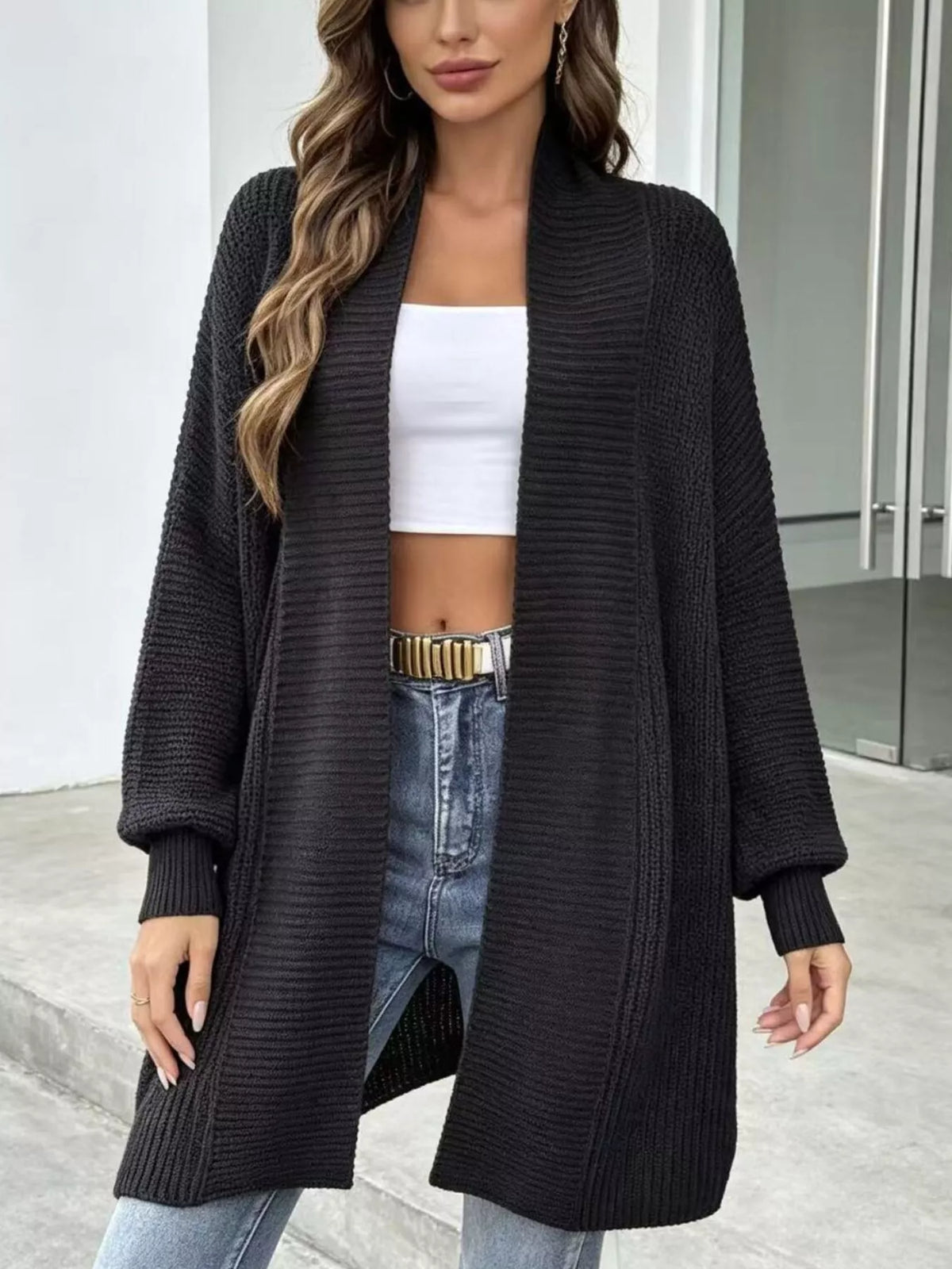 Full Size Open Front Long Sleeve Cardigan Plus Size - Lilixa.store