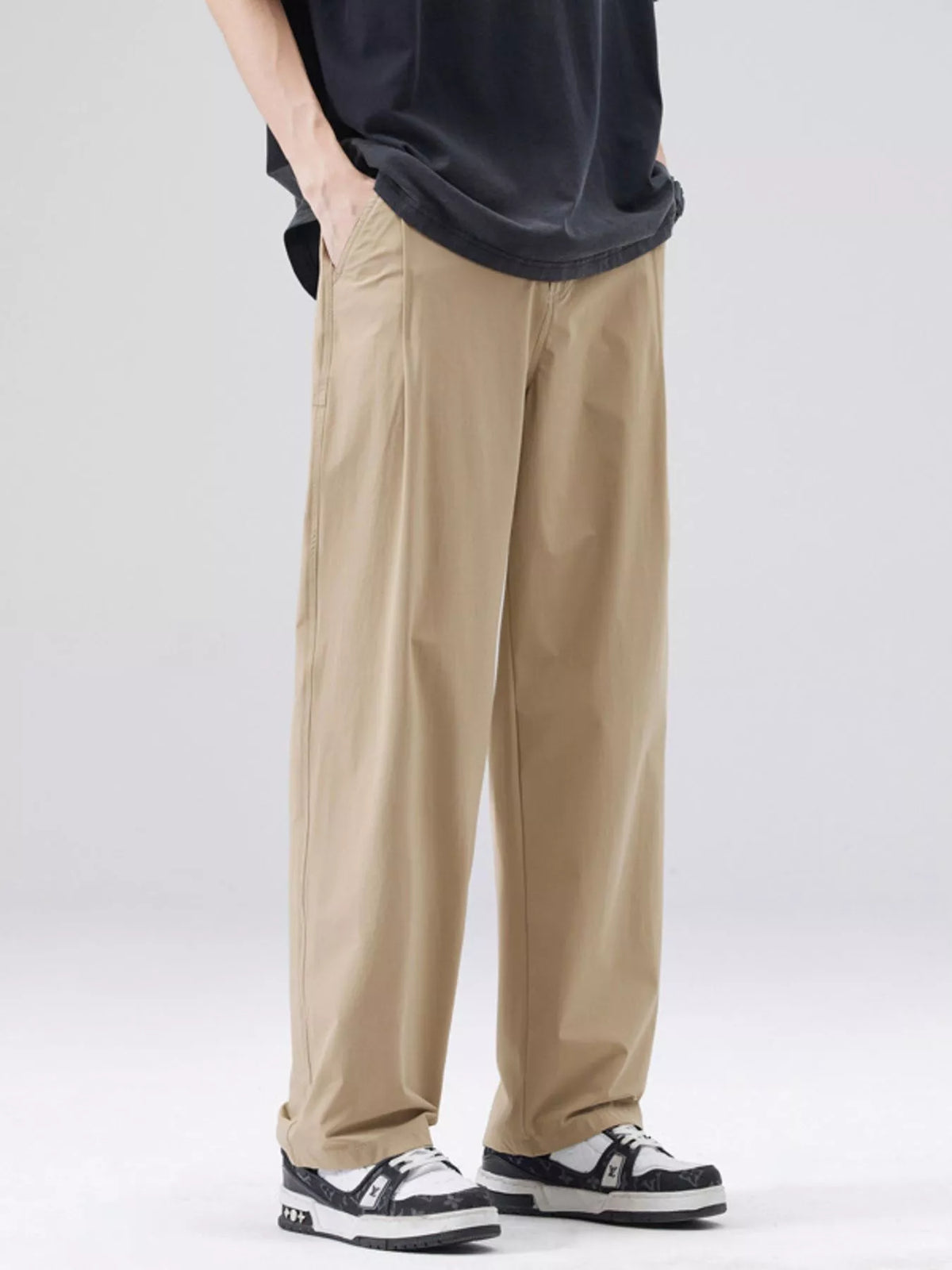 Men's Full Size Basic Style Wide Leg Pants Plus Size in Khaki