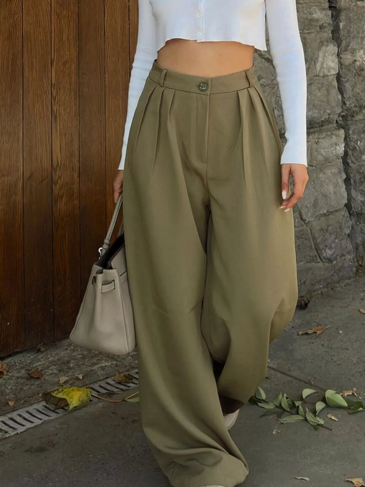 High-Waisted Pleated Wide-Leg Pants