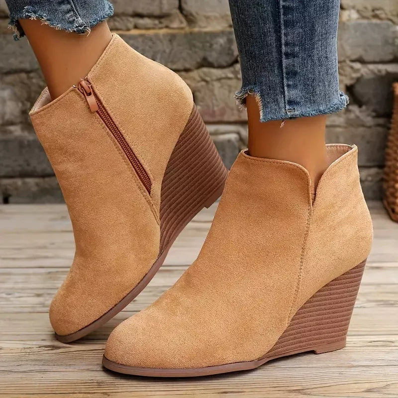 Side Zipper Wedge Boots, view 4