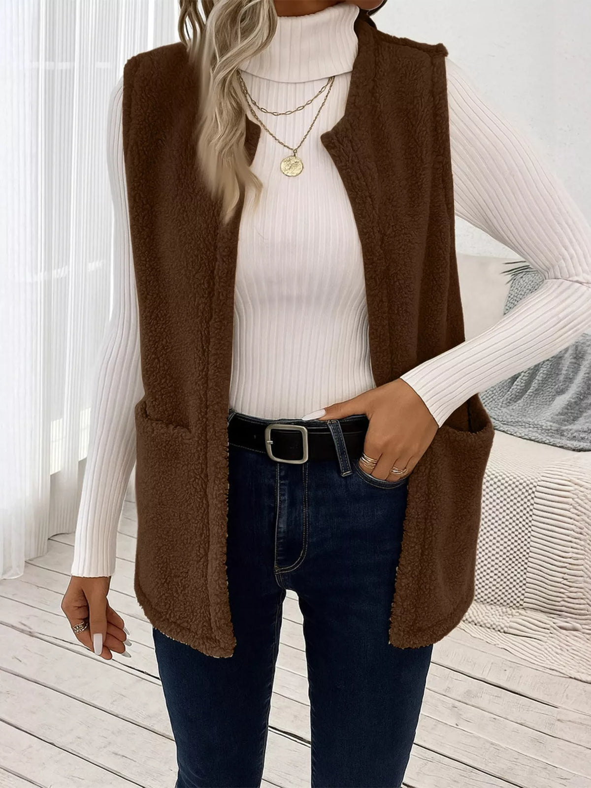 Sleeveless Fuzzy Fleece Vest Coat - Lilixa.store