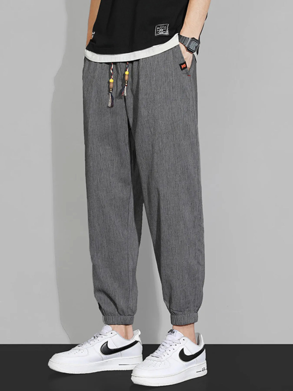 Men's Plus Size Casual Drawstring Joggers in Dark Gray