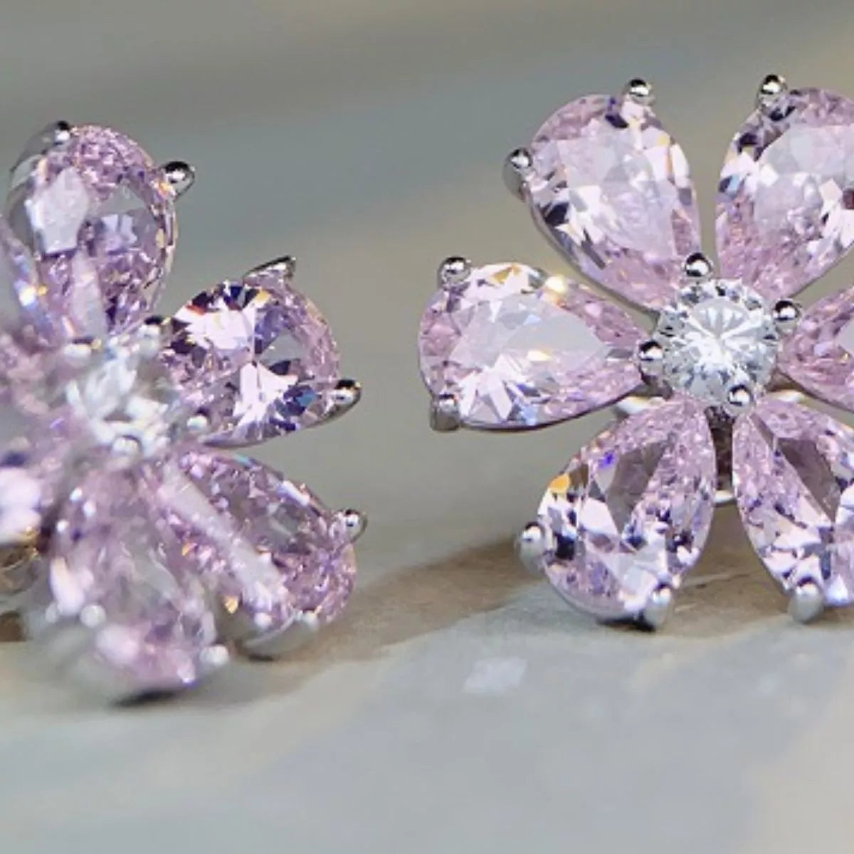 925 Sterling Silver Zircon Flower Earrings