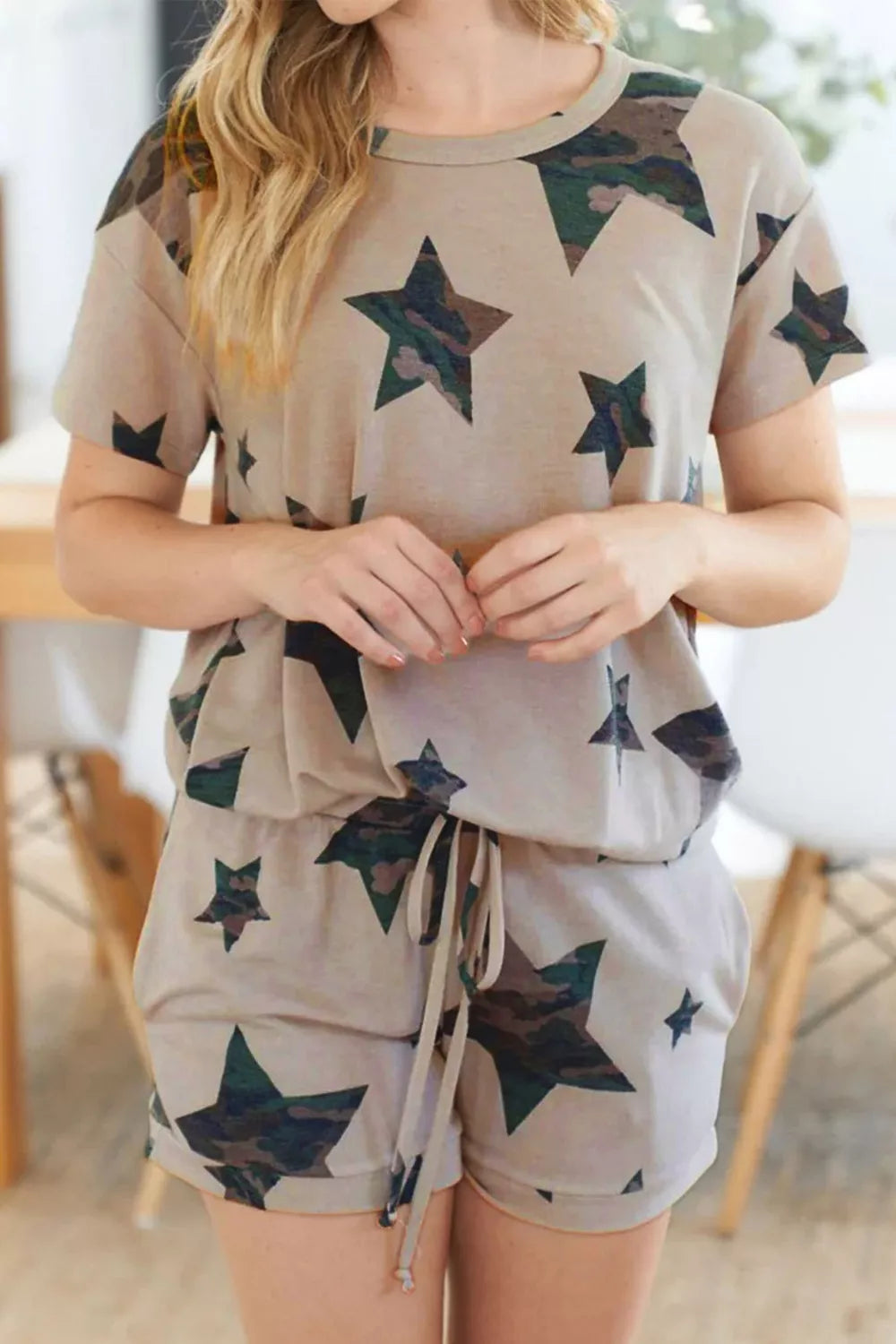 Camo Star Print Tee and Shorts Lounge Set - Lilixa.store