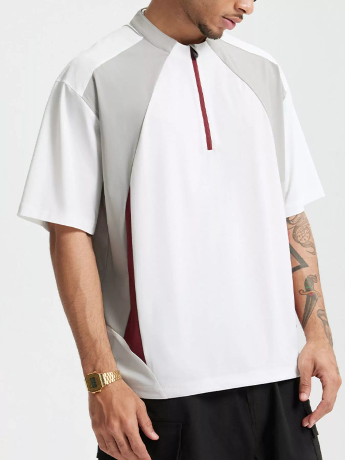 Men's Color Block Quick-Dry Half Zip T-Shirt in White