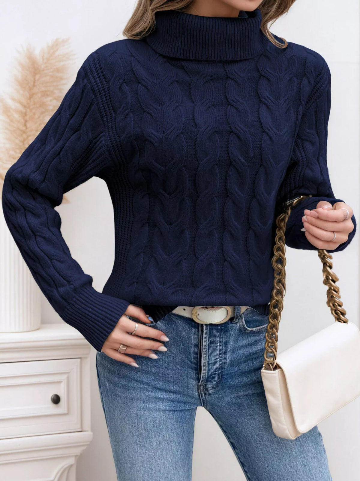 Cable-Knit Turtleneck Sweater