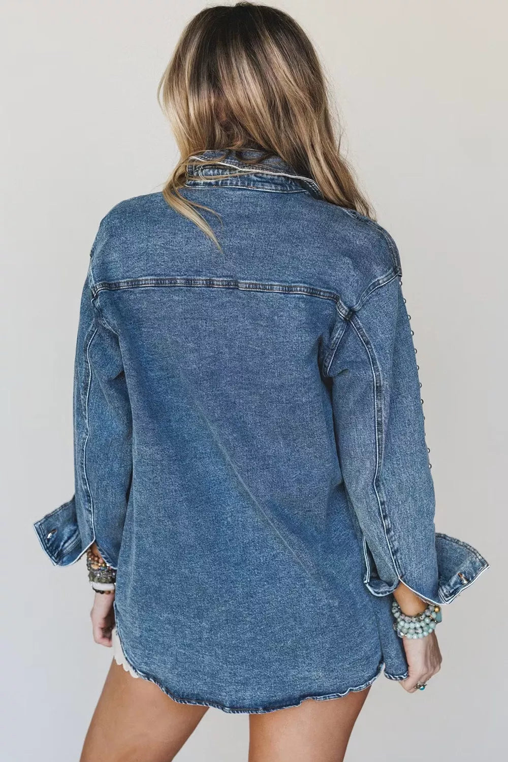 Rivet Embellished Western Style Regular Fit Long Sleeve Denim Jacket, view 2