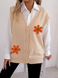 Flower V-Neck Sleeveless Cardigan - Lilixa.store