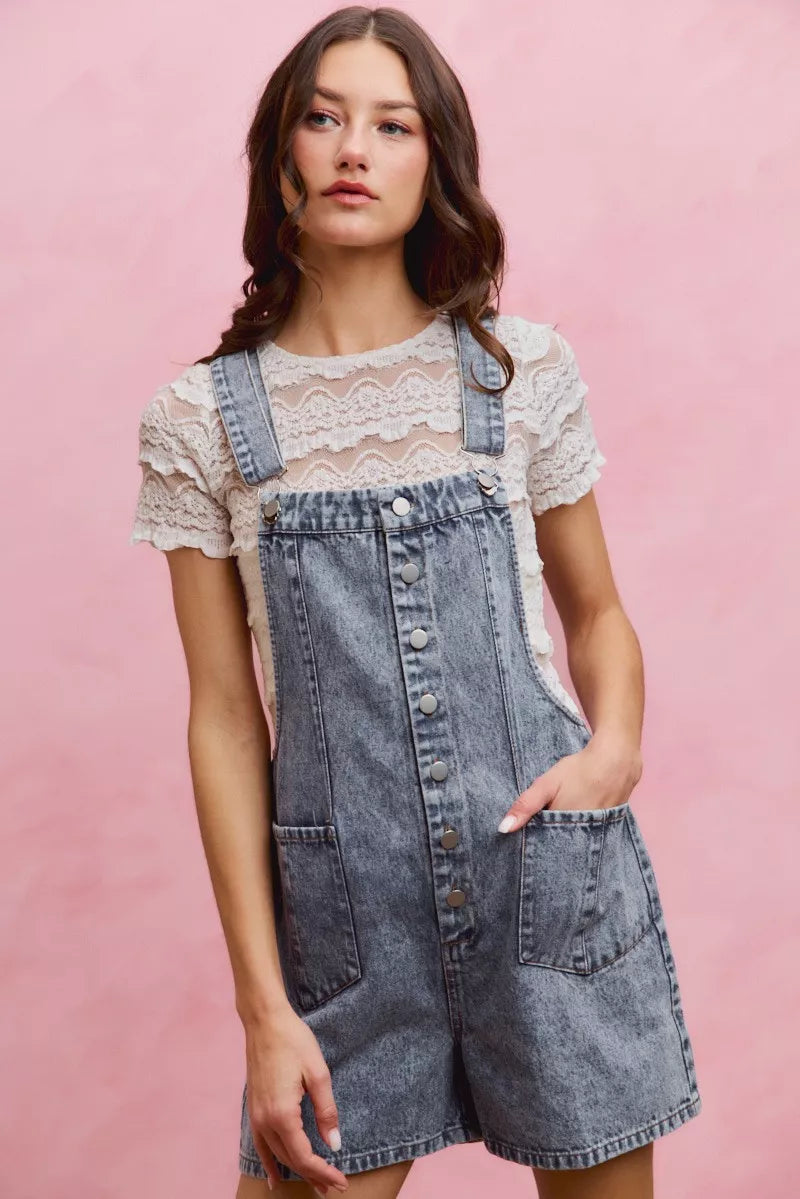 SO ME Denim Washed On Front With Adjustable Strap Romper - Lilixa.store