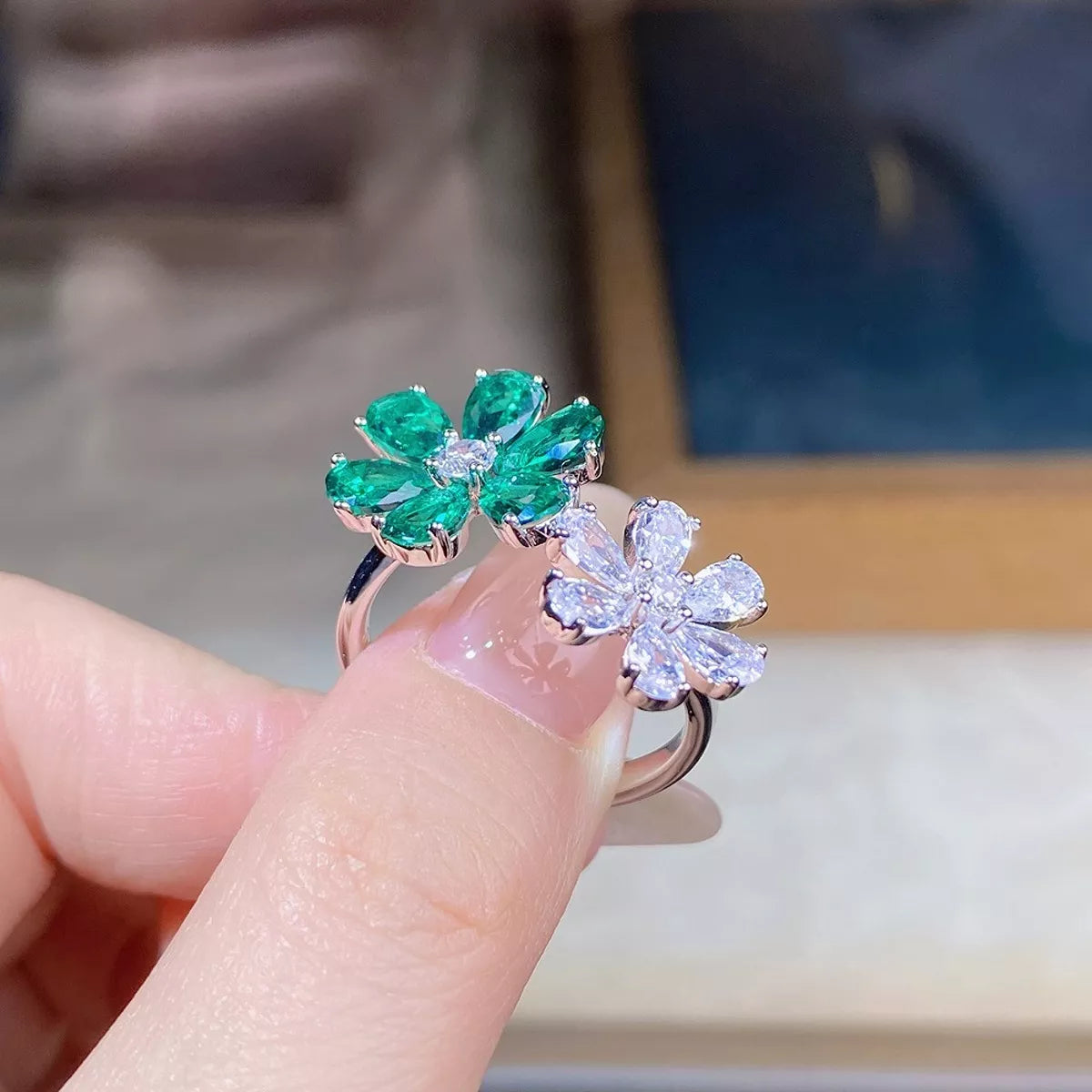 925 Sterling Silver Zircon Flower Ring