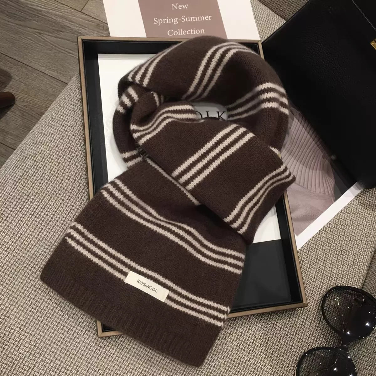 Wool Striped Contrast Knit Warm Scarf - Lilixa.store