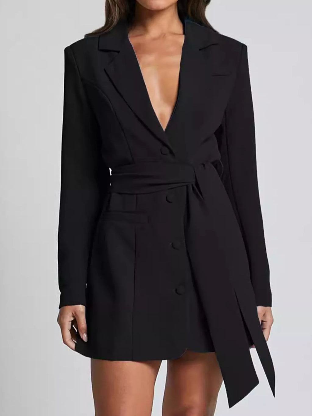 Lapel Collar Tie Waist Blazer - Lilixa.store