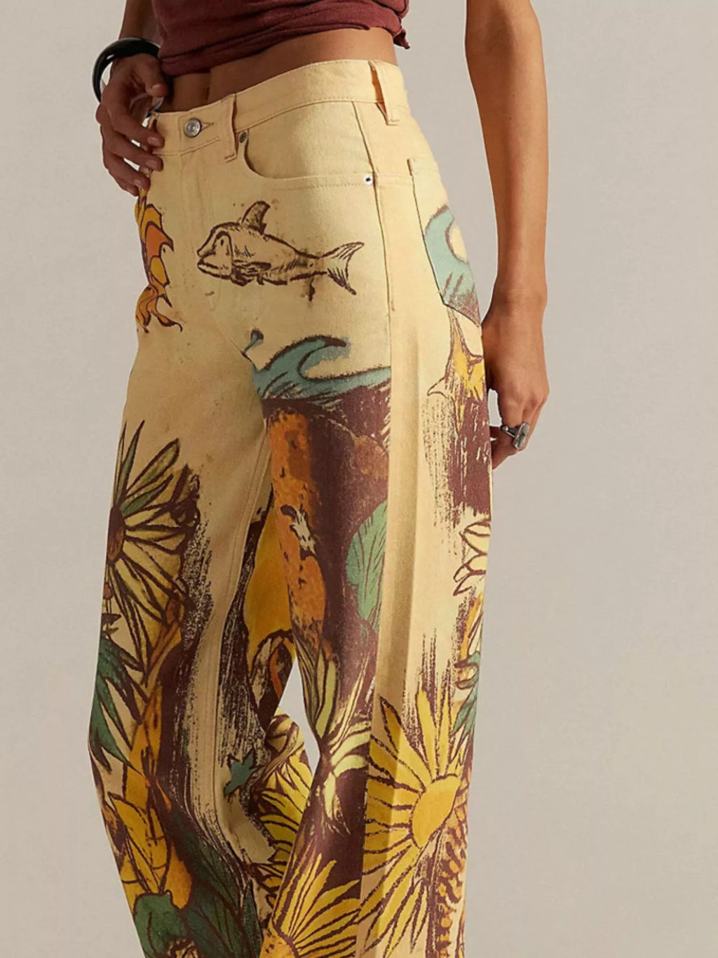 Printed Wide Leg Jeans - Lilixa.store