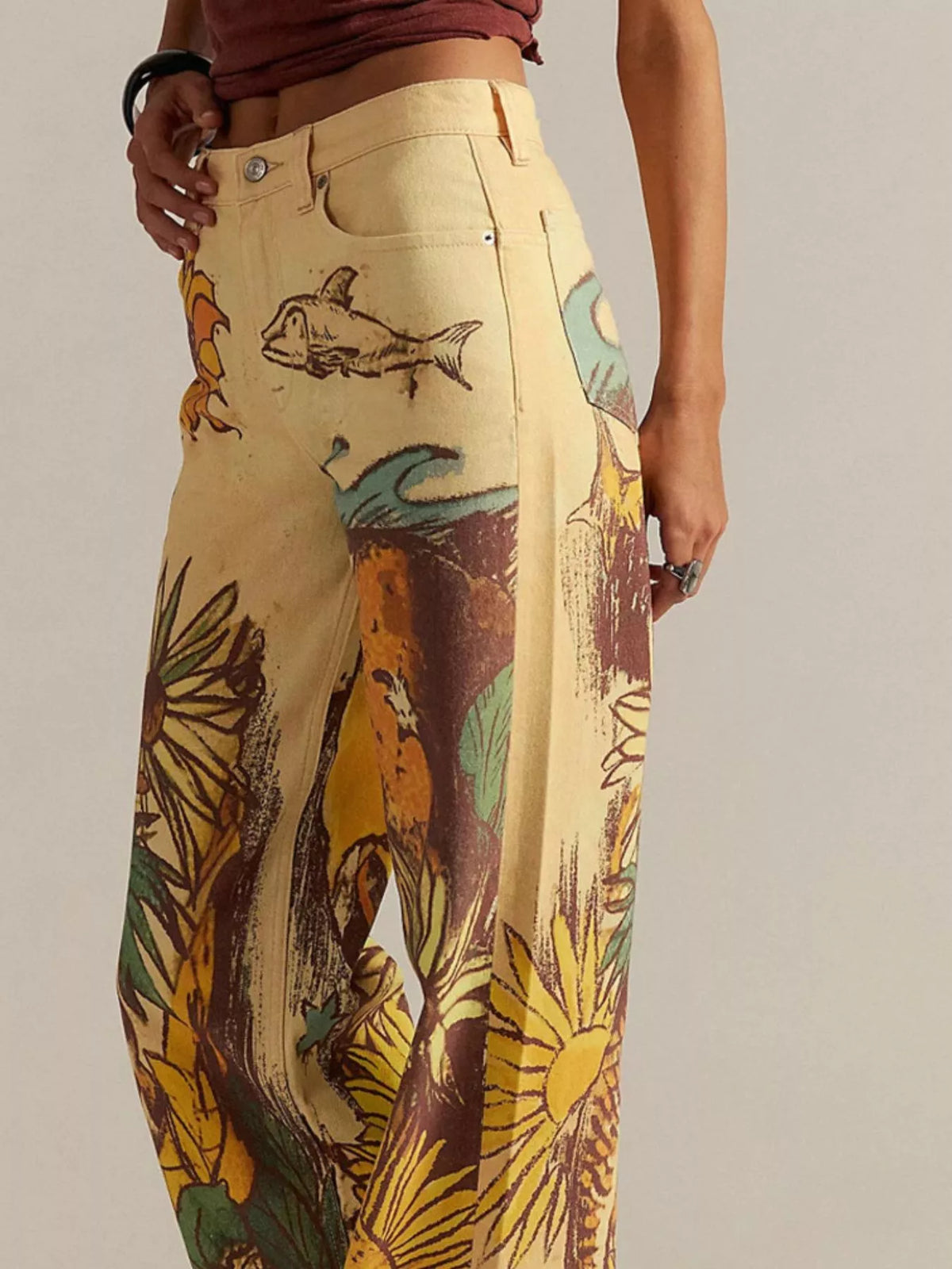 Printed Wide Leg Jeans - Lilixa.store