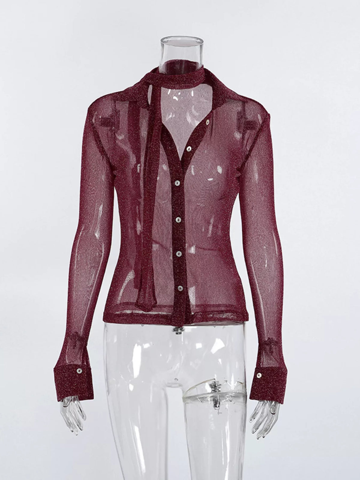 Button Down Long Sleeve Shirt with Scarf, view 4