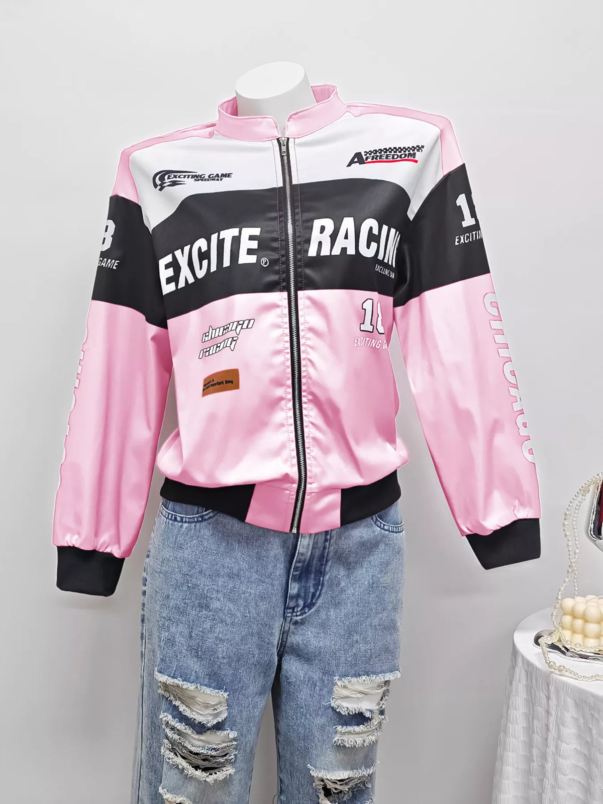 Letter Print Zip Up Jacket - Lilixa.store