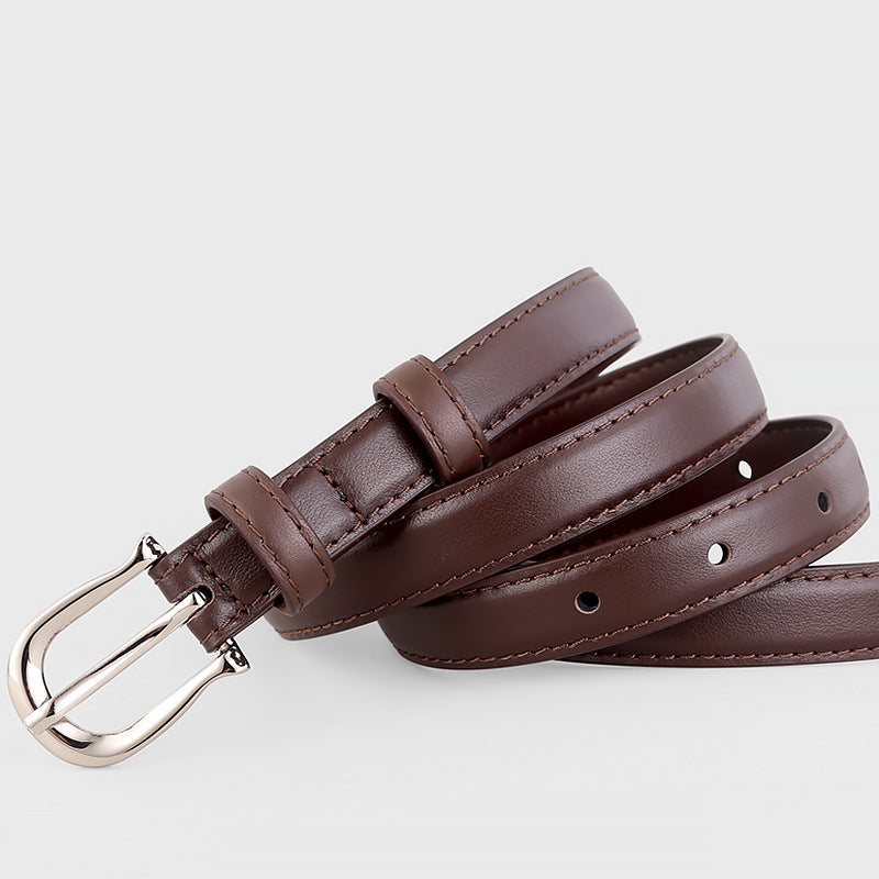 Leather Skinny Belt with Silver Buckle - Lilixa.store