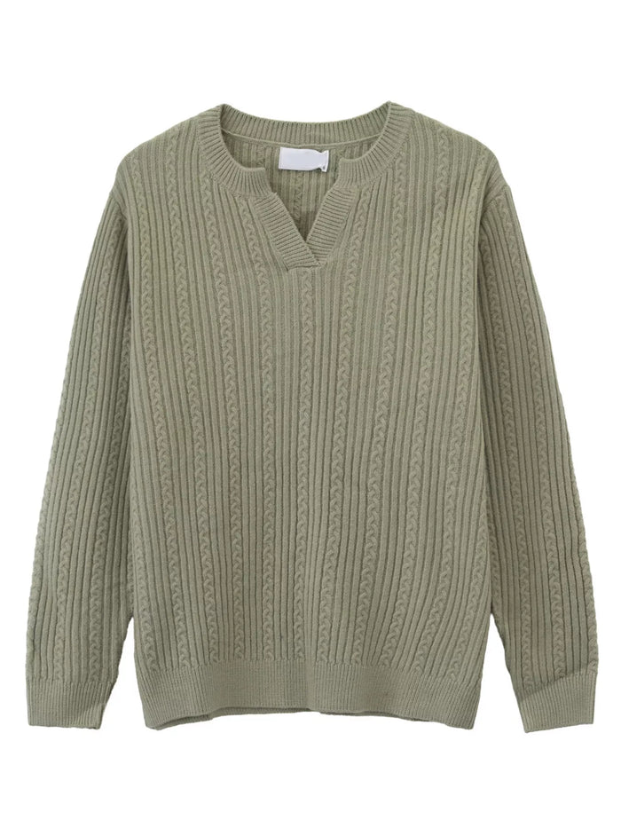 Men's Cable Knit Long Sleeve Sweater in Moss