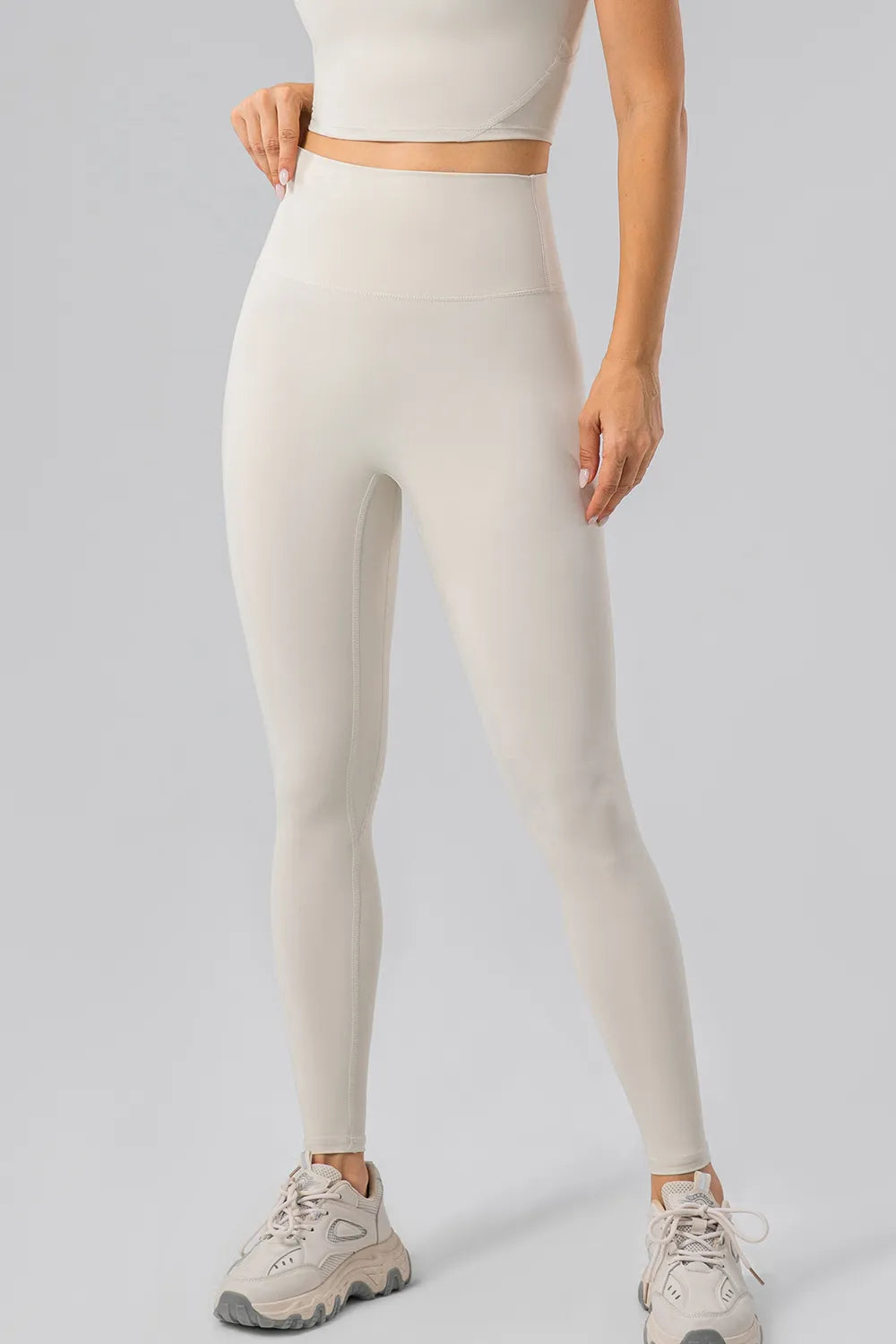 High Waist Wide Waistband Active Leggings in Ivory