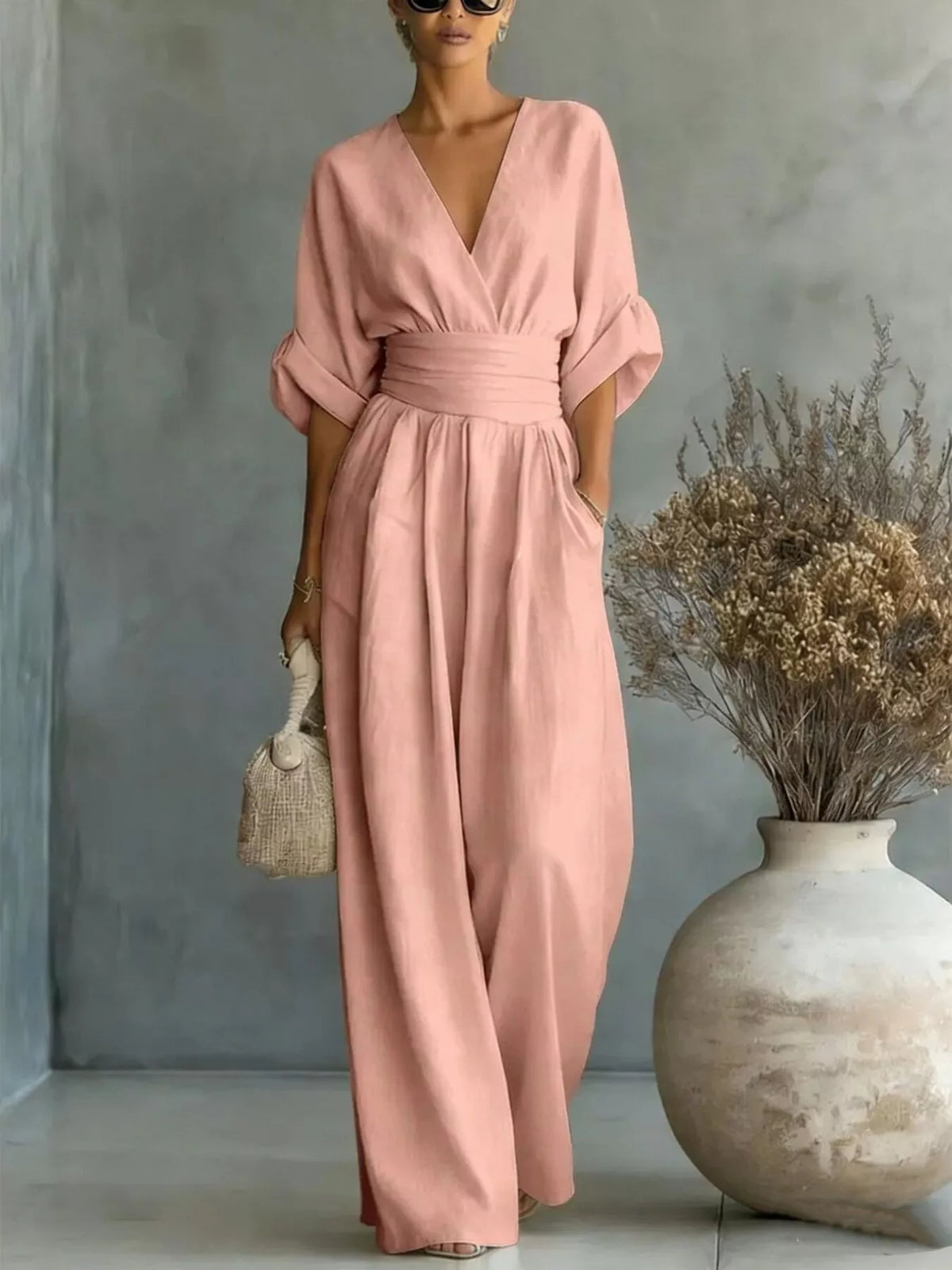 Full Size Half Sleeve Wide-Leg Jumpsuit Plus Size - Lilixa.store