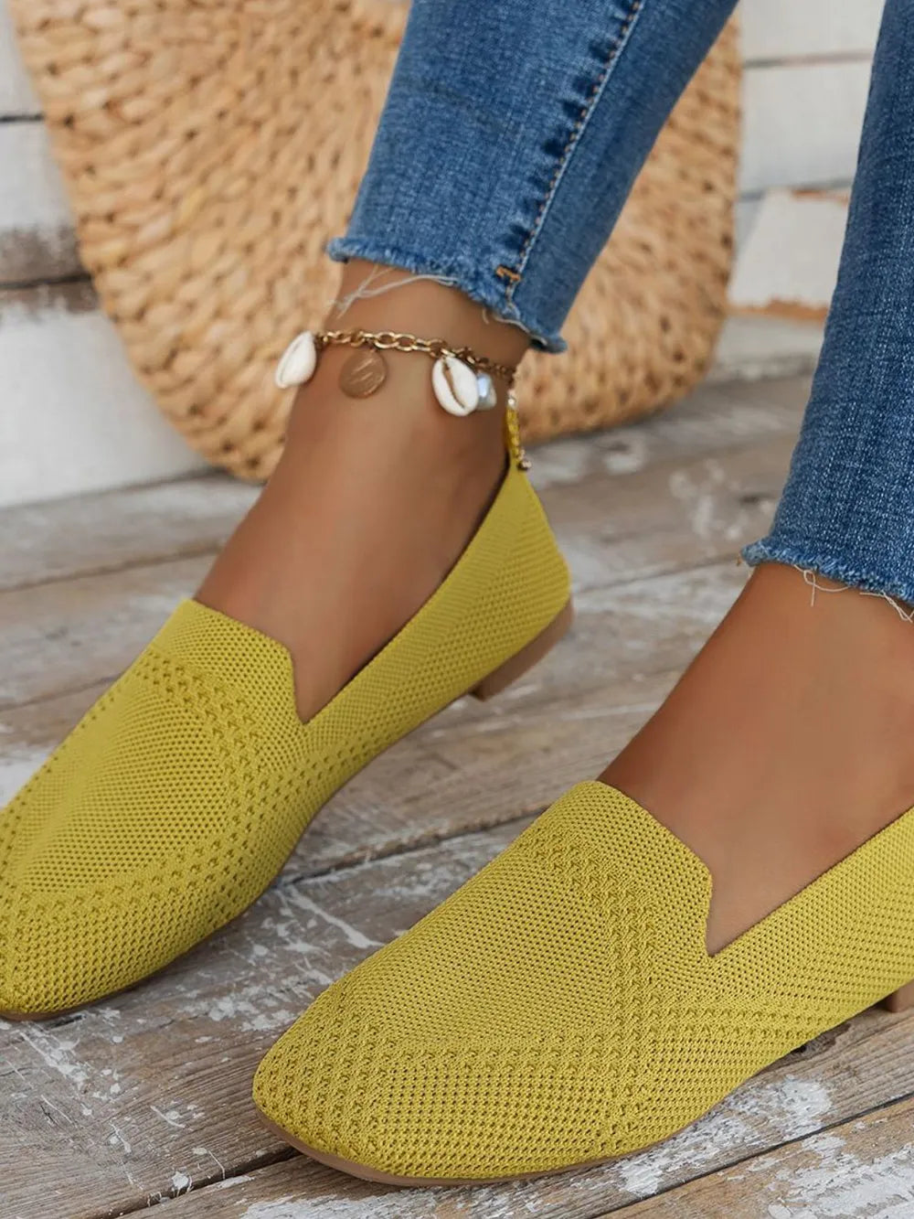 Square Toe Flat Slip-Ons in Mustard