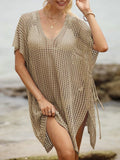 Openwork V-Neck Slit Cover-Up - Lilixa.store