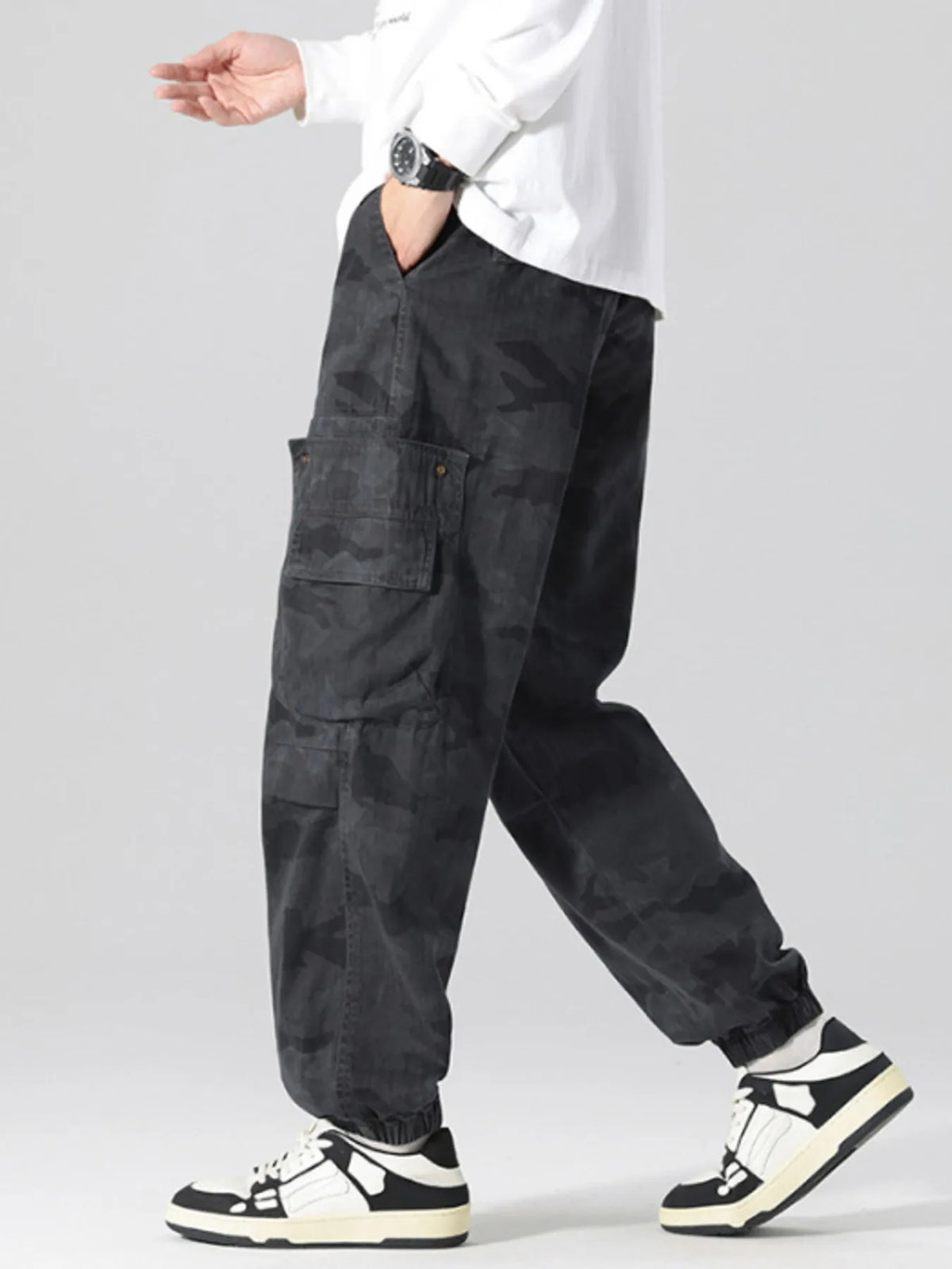 Men's Plus Size Camouflage Cargo Pants with Multi-Pocket, view 3