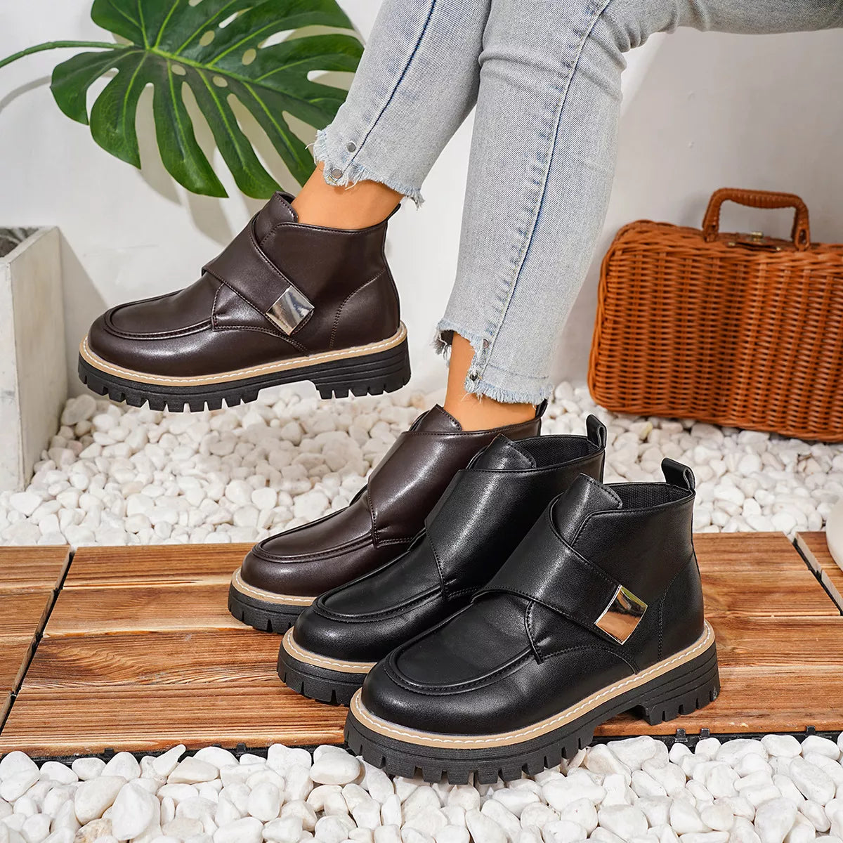 Round Toe Block Heels Boots - Lilixa.store