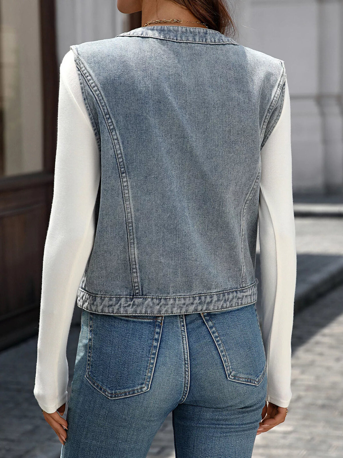Button-Down Denim Vest - Lilixa.store
