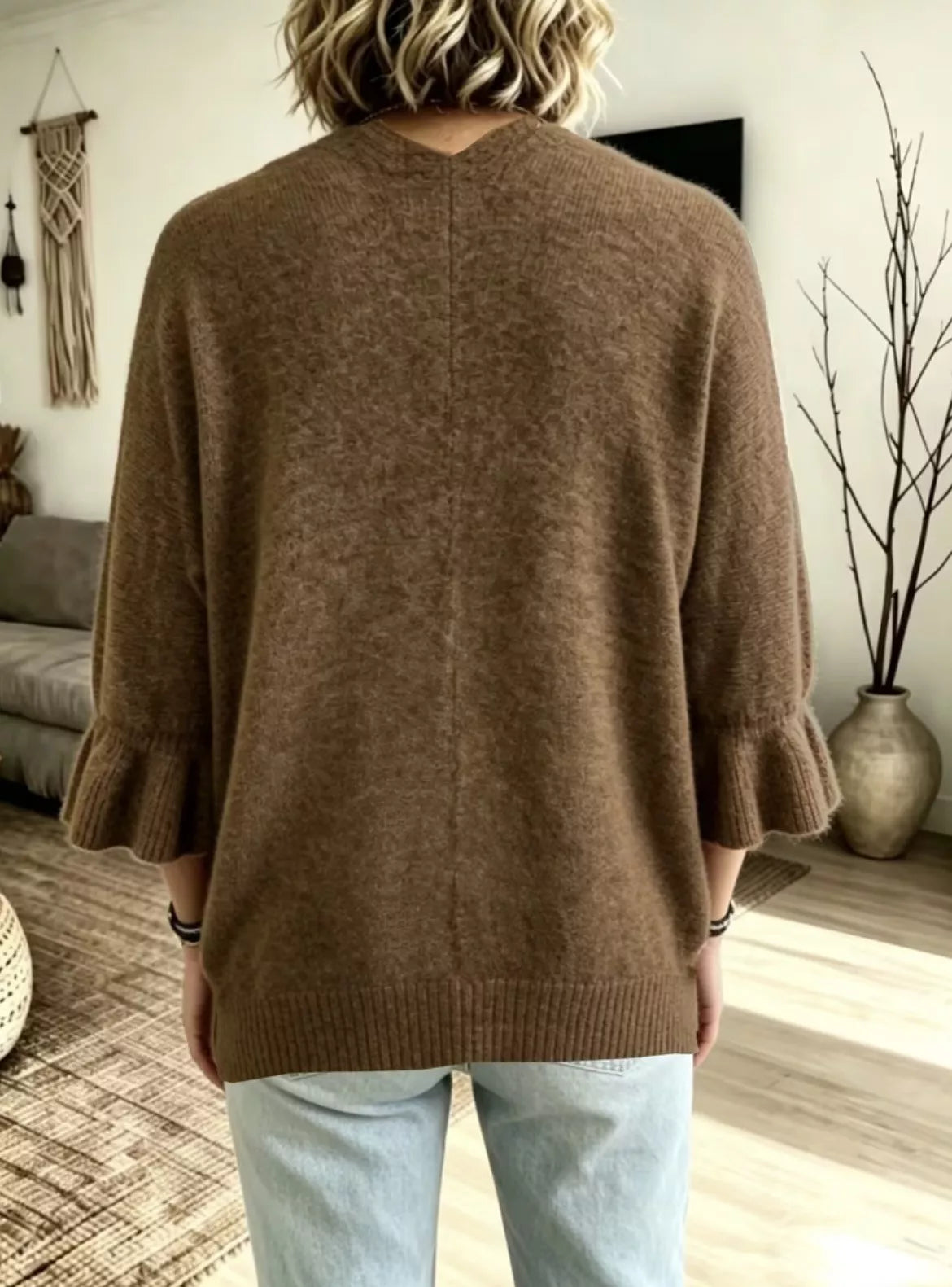 Full Size Ruffle Sleeve Open-Front Cardigan Plus Size - Lilixa.store