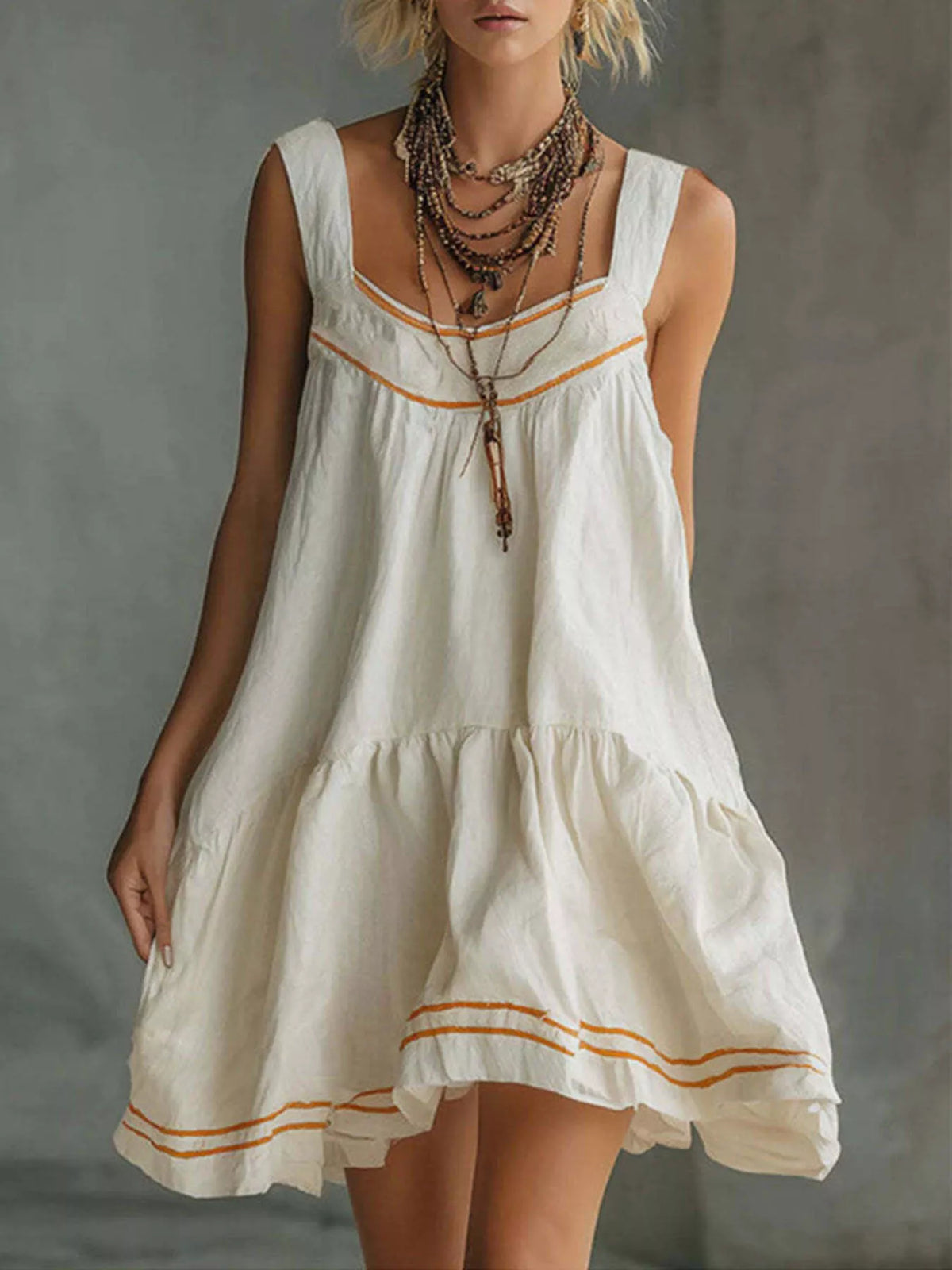 Full Size Sleeveless Tiered Mini Dress Plus Size in White