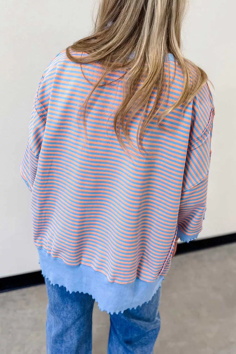 Striped Raw-Edge Casual Blouse - Lilixa.store