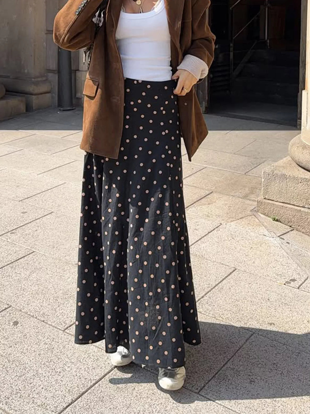 Polka Dot High-Waisted A-Line Skirt