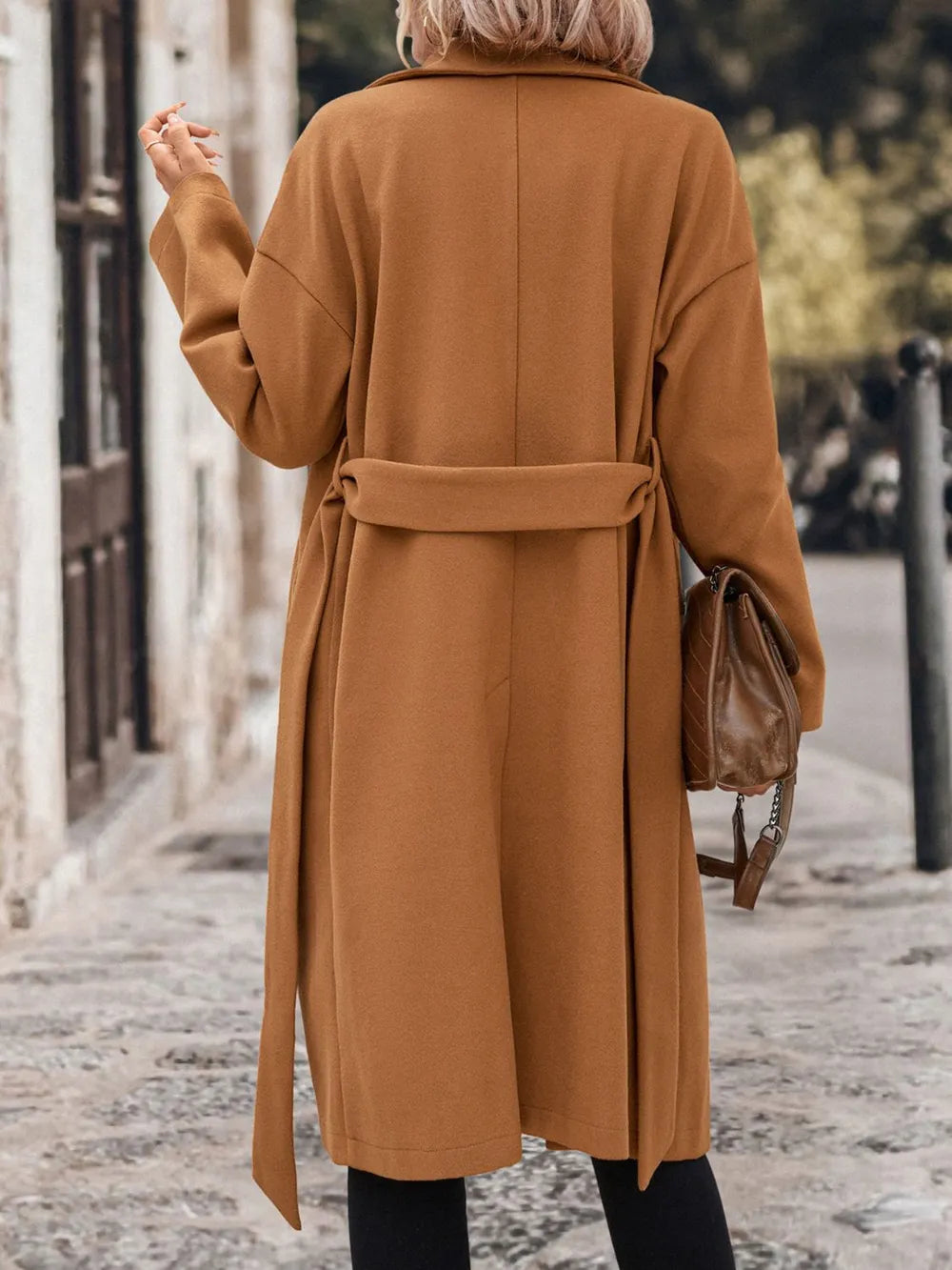 Perfee Dropped Shoulder Tie Waist Coat - Lilixa.store