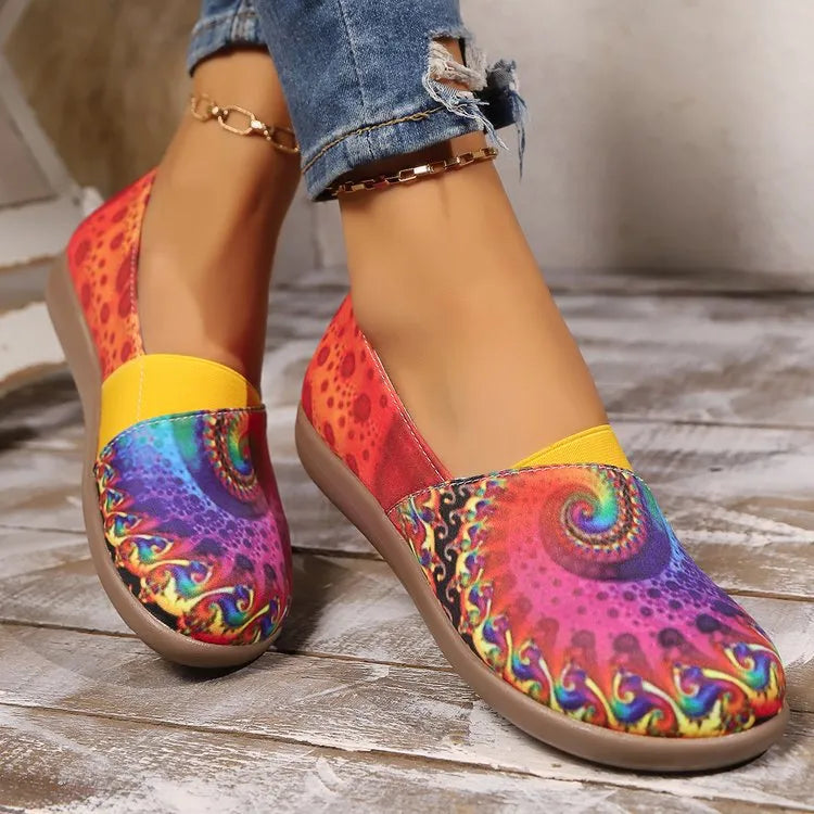 Bohemian Spiral Print Multicolor Slip-Ons, view 3