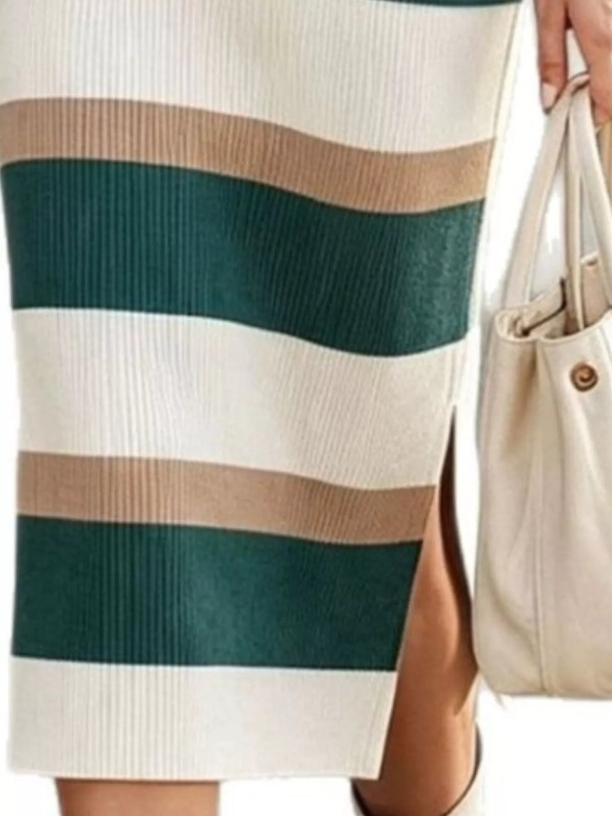 Striped Polo Collar Long Sleeve Sweater Dress - Lilixa.store