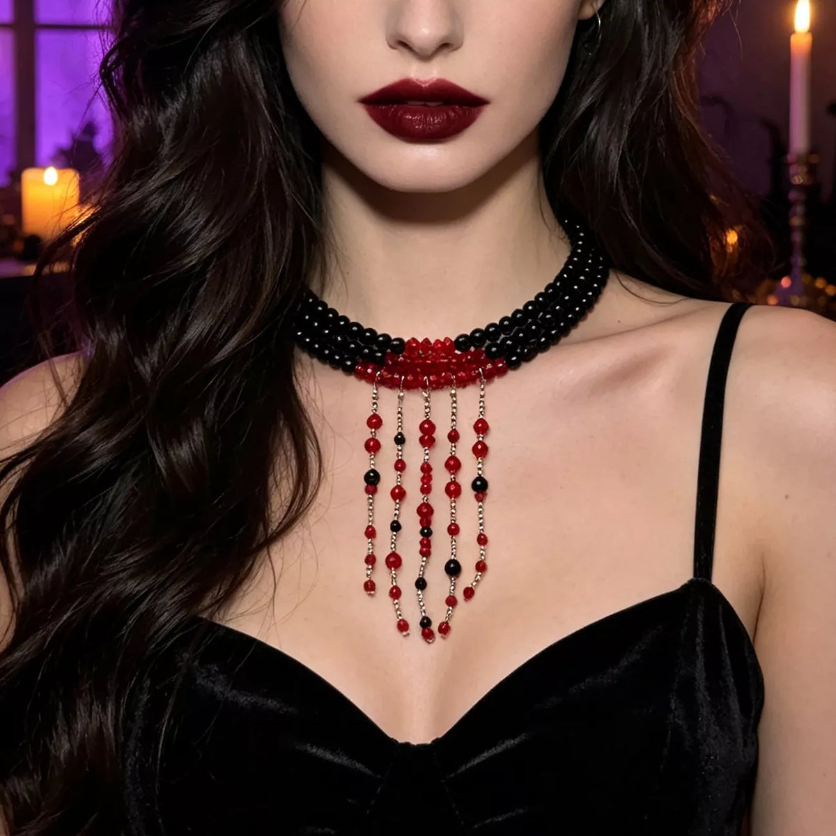 Gothic Multi-Layered Beaded Necklace
