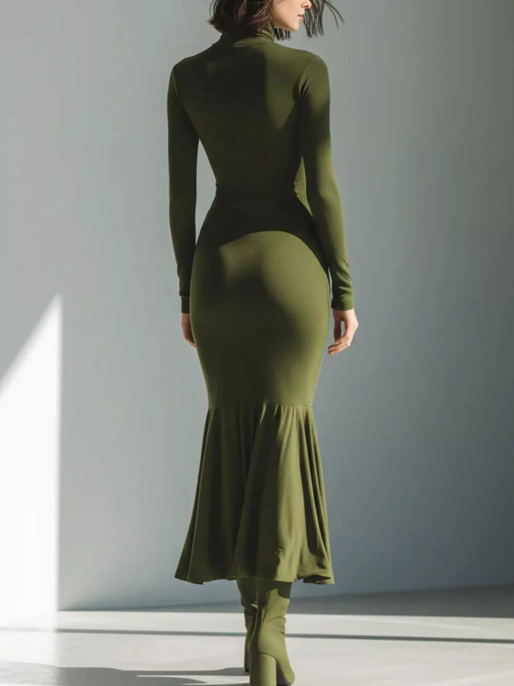 Full Size Slit Turtleneck Ruched Bodycon Mermaid Dress Plus Size - Lilixa.store