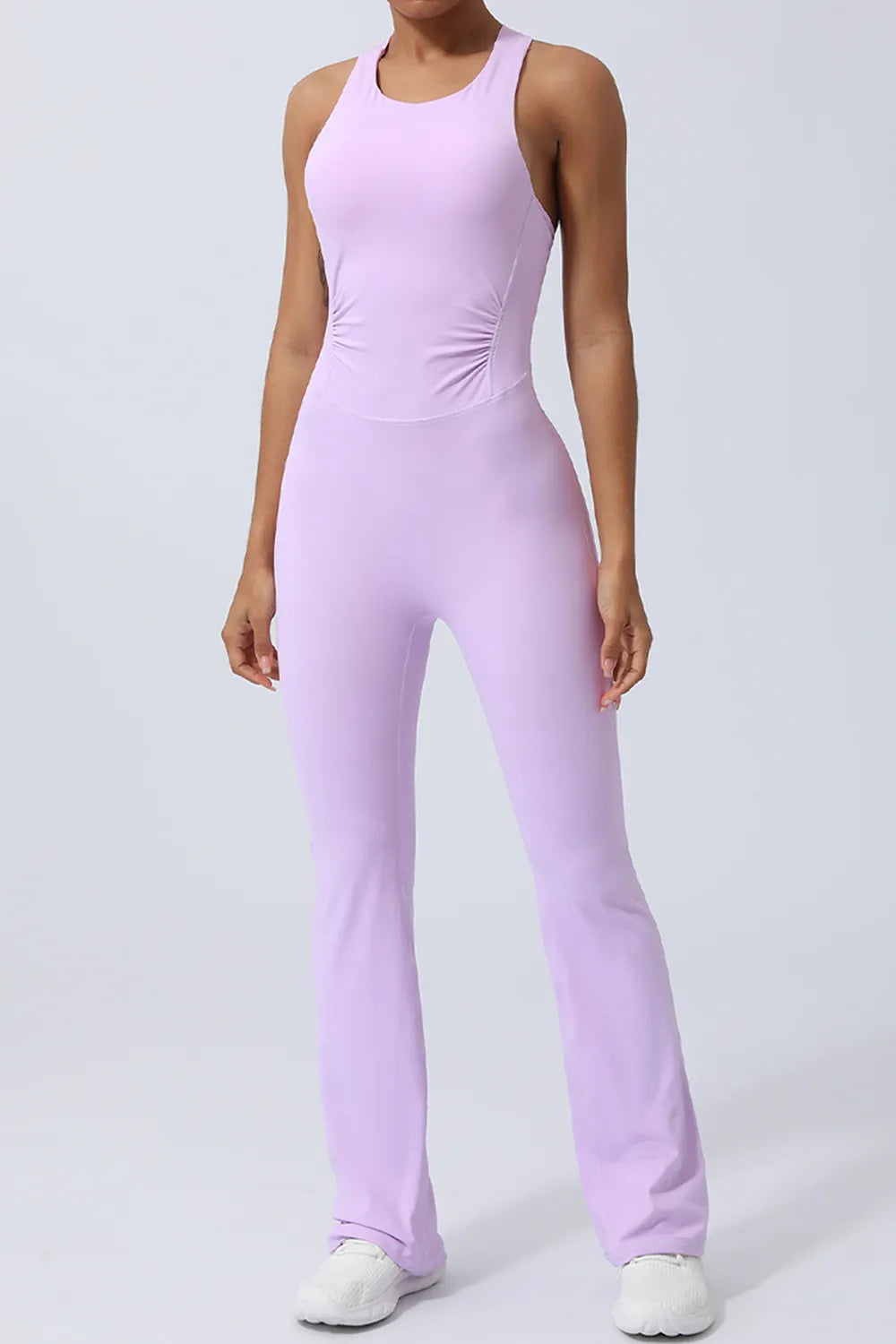 Crisscross Wide Strap Sleeveless Jumpsuit in Blush Pink