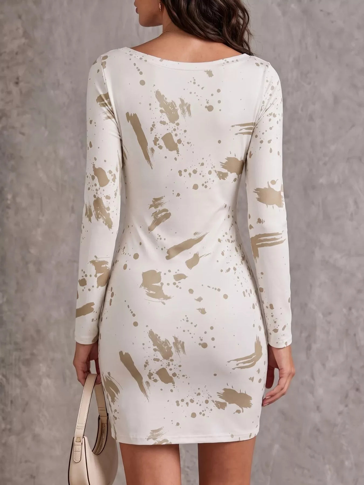 One-Shoulder Long Sleeve Paint Splatter Bodycon Mini Dress - Lilixa.store