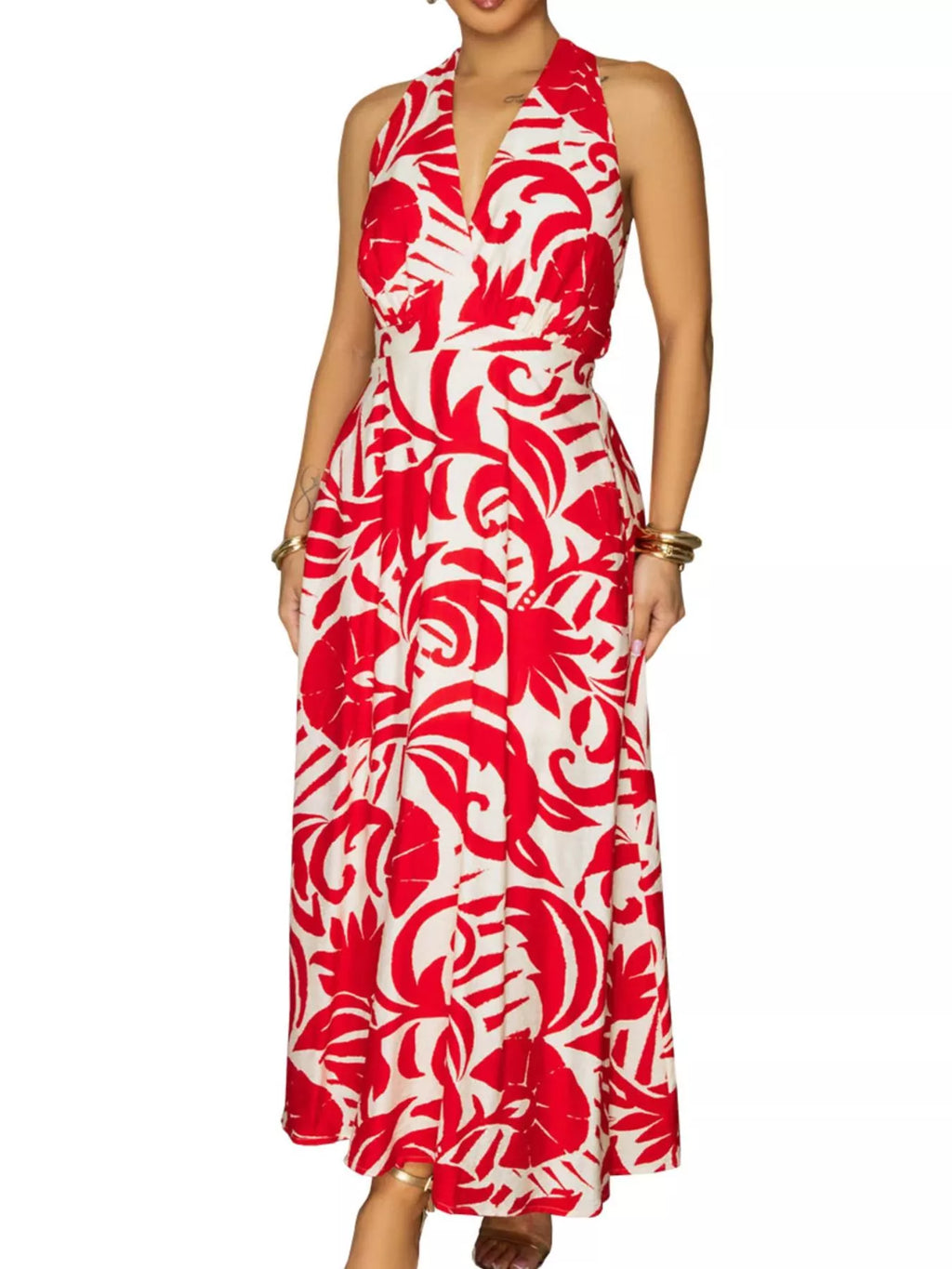 Backless Printed Sleeveless Maxi Dress - Lilixa.store