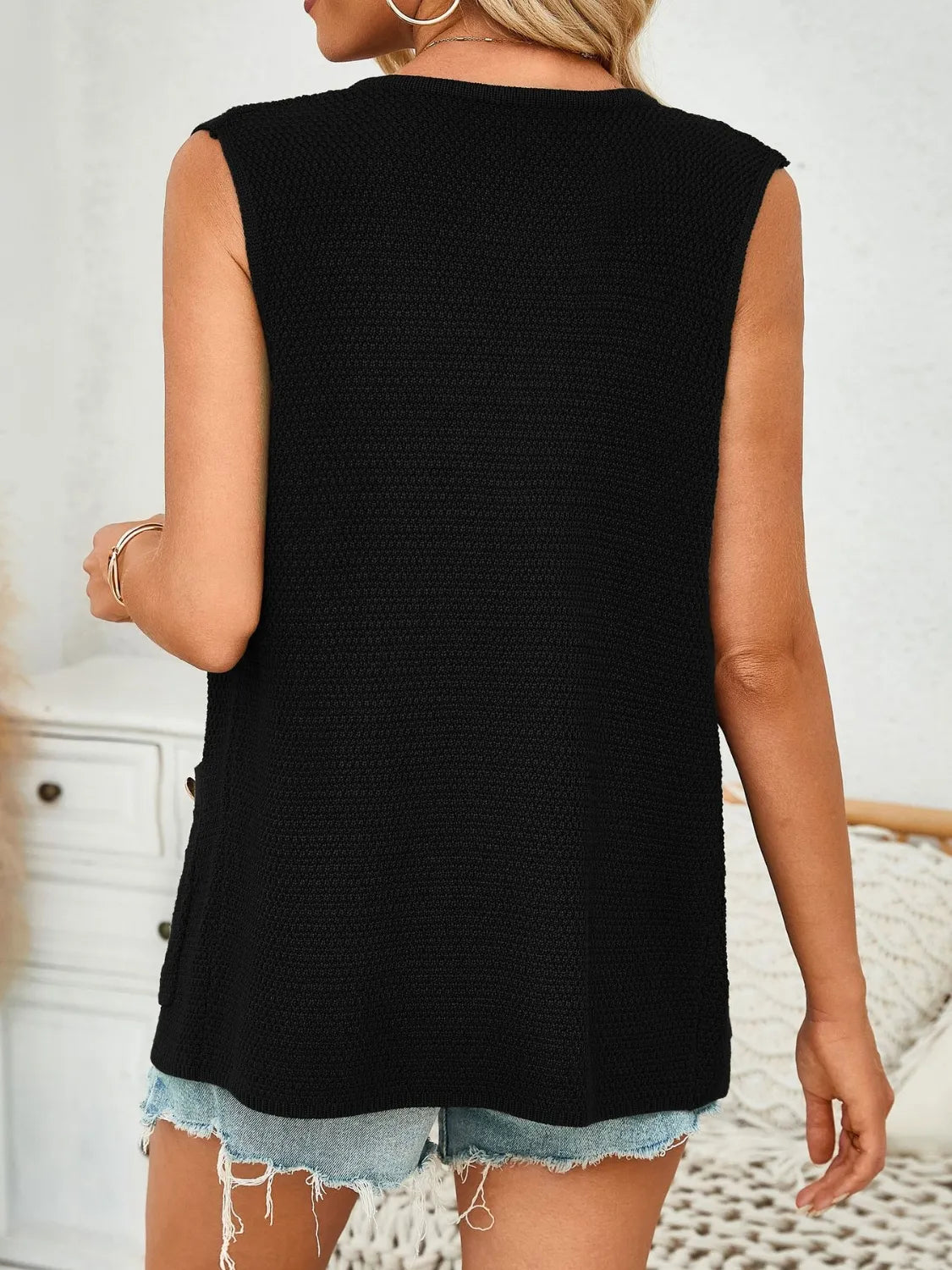 Button Down Round Neck Knit Vest, view 14