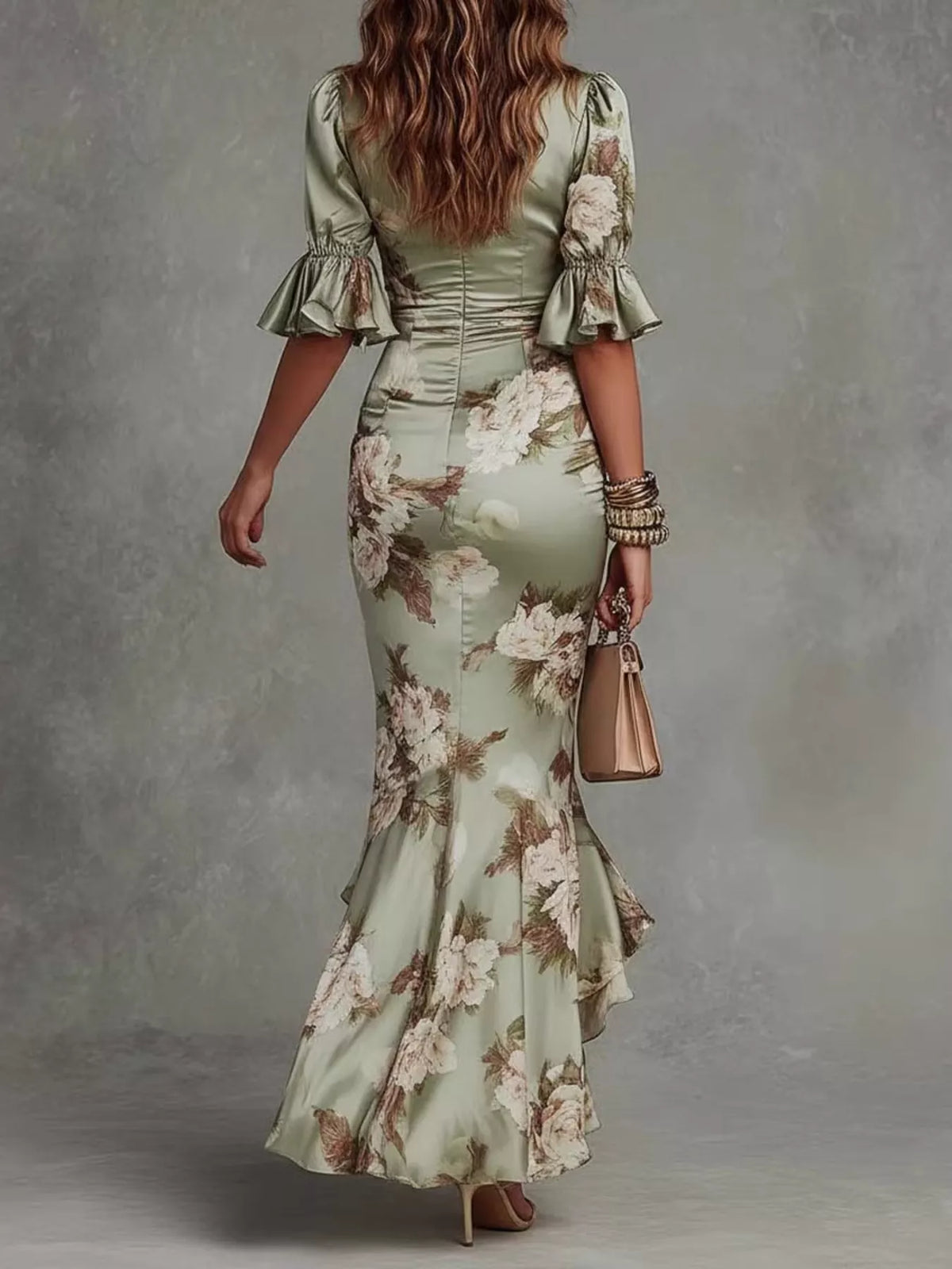 Floral Ruched High-Low Midi Dress - Lilixa.store