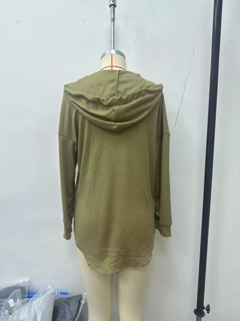 Drawstring Waffle Knit Hoodie - Lilixa.store