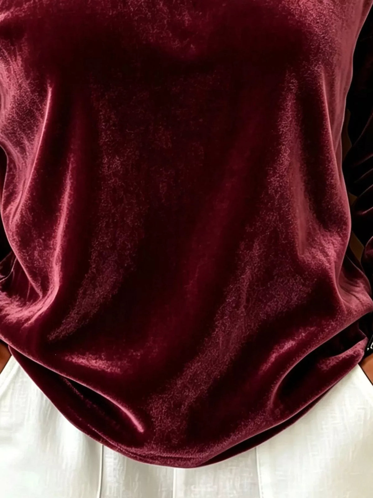 Full Size Velvet Asymmetrical Neck Sweatshirt with Buckle Detail Plus Size - Lilixa.store