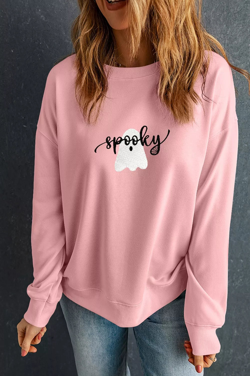 Halloween Ghost Graphic Round Neck Sweatshirt - Lilixa.store